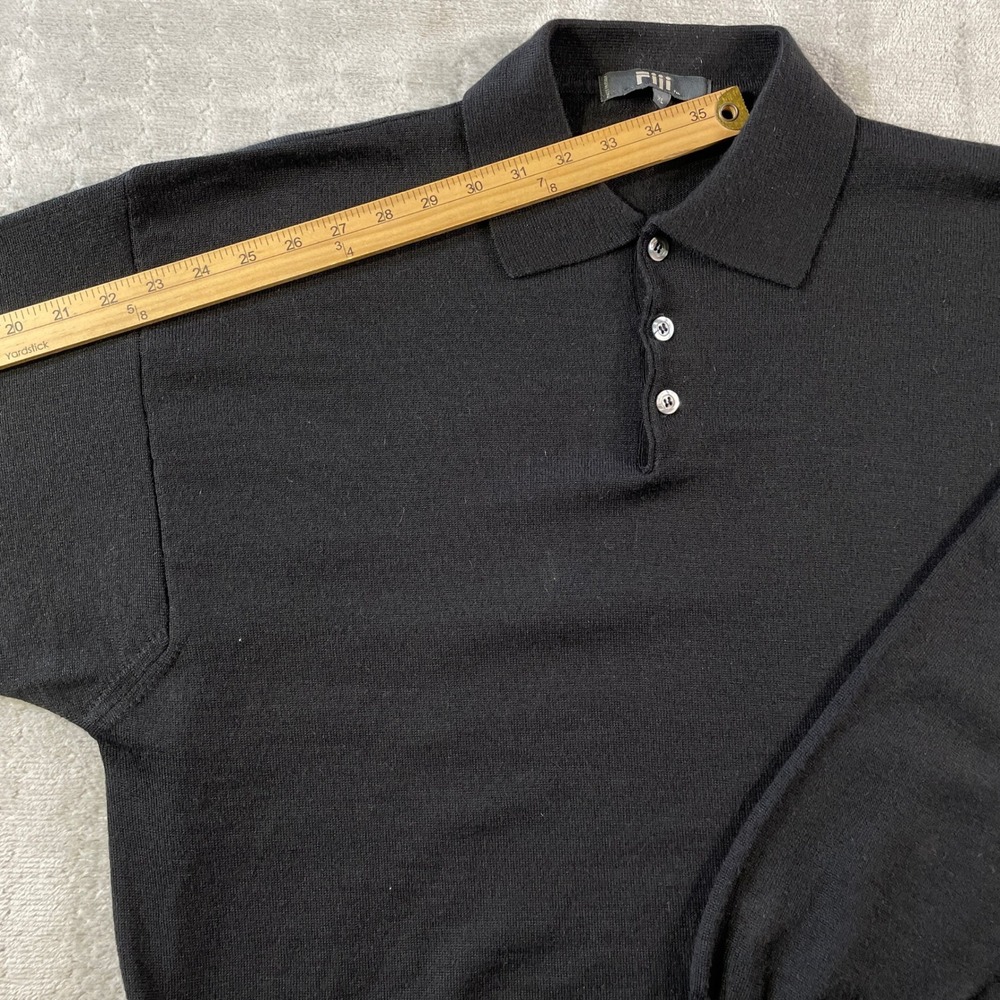 Fiji Sweater Polo Mens XL Black Long Sleeve Italy Knit Collared Office Preppy - Picture 6 of 9